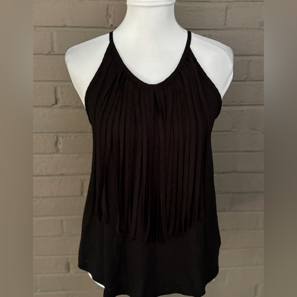 Ecote black sleeveless fringe top s - Picture 10 of 11